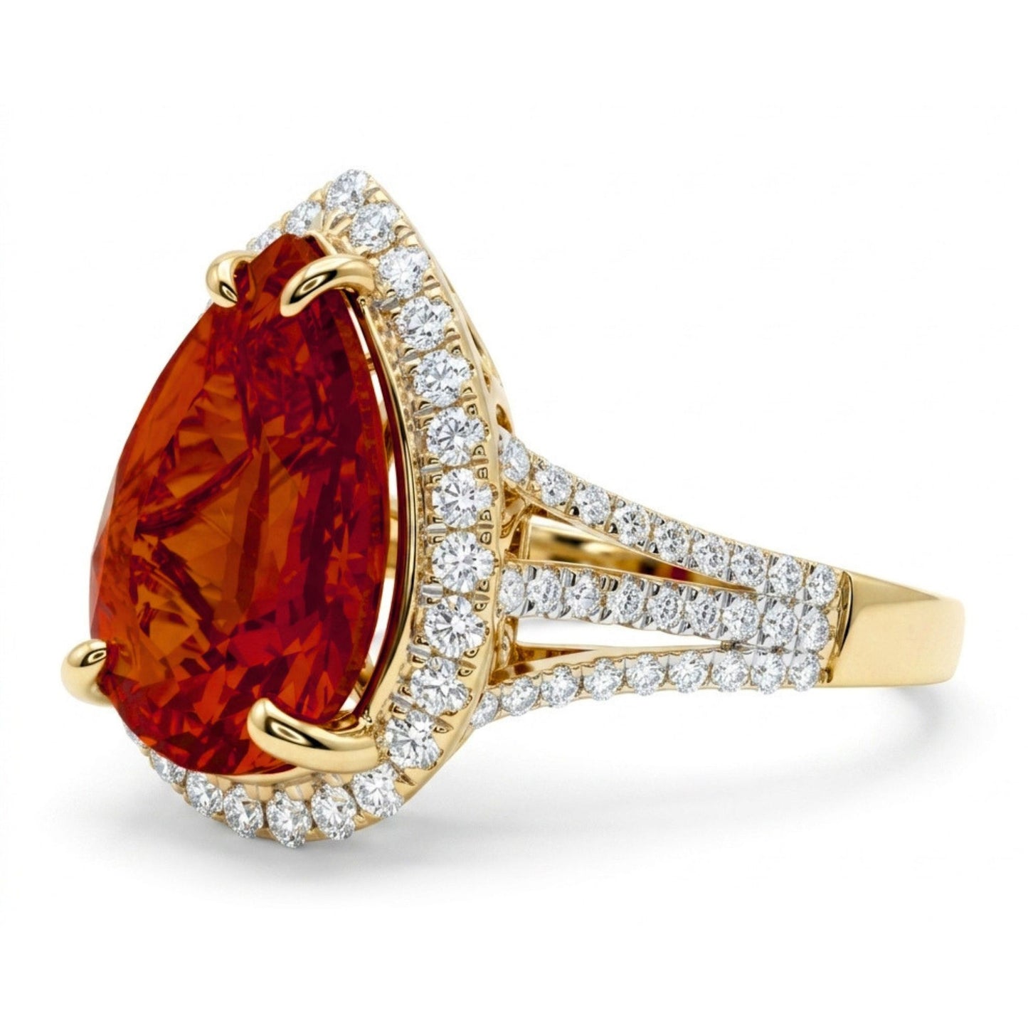14K 2.27ct Pear Shape Fire Opal 0.60cttw VS White Diamonds Ring