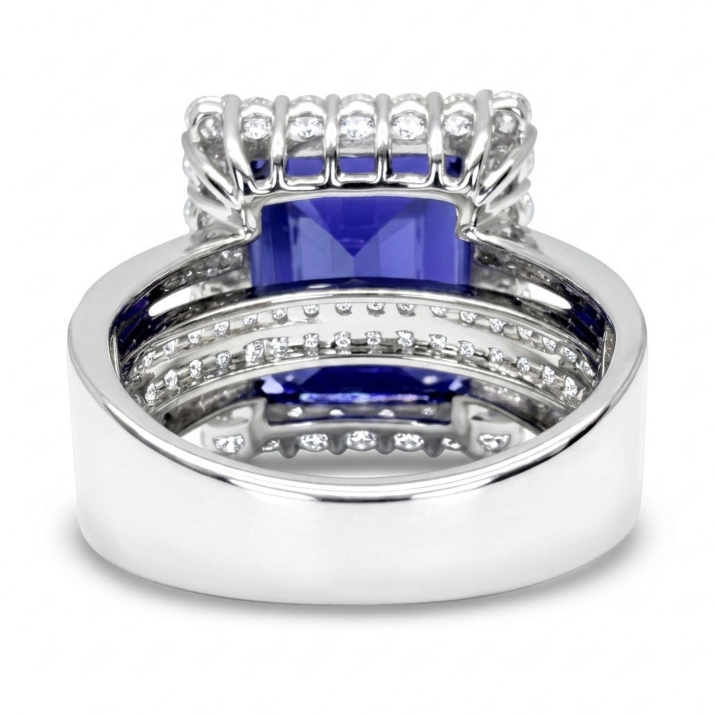 14K 15.25ct Emerald Cut Blue Wing Tanzanite 2.10cttw White Diamonds Ring