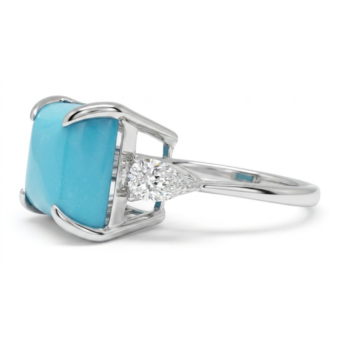 14K 4.74ct Square Sleeping Beauty Turquoise 0.50cttw VS White Diamonds Ring