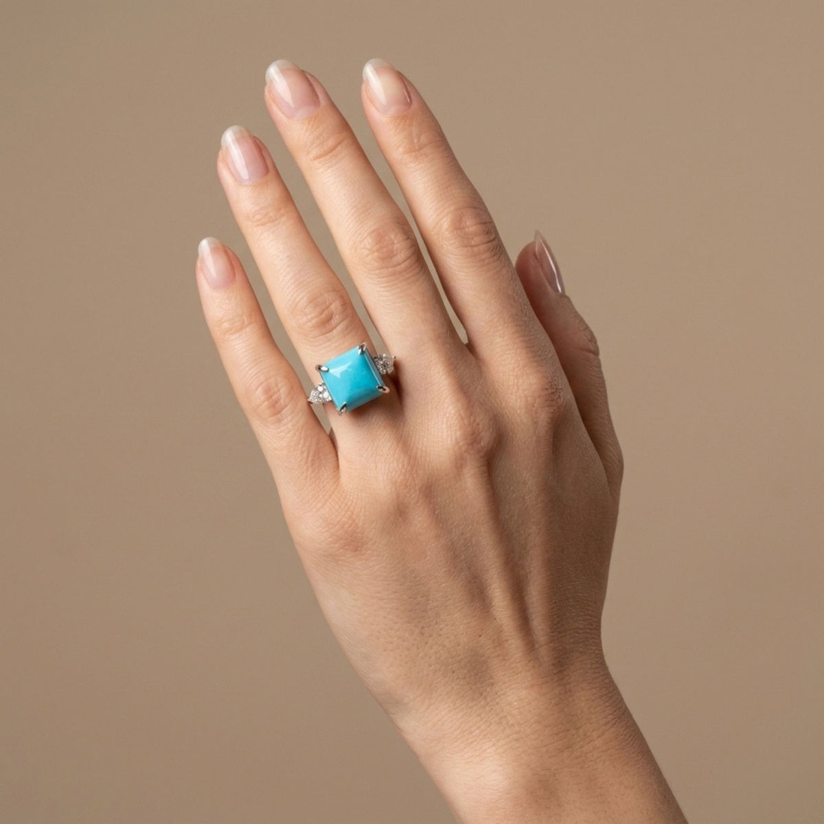 14K 4.74ct Asscher Cut Sleeping Beauty Turquoise 0.50cttw White Diamonds Ring