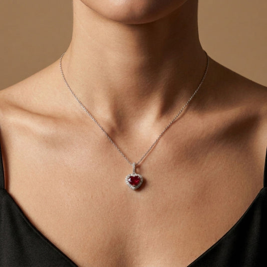 18K 0.87ct Heart Shape Burma Ruby 0.26cttw White Diamonds Pendant