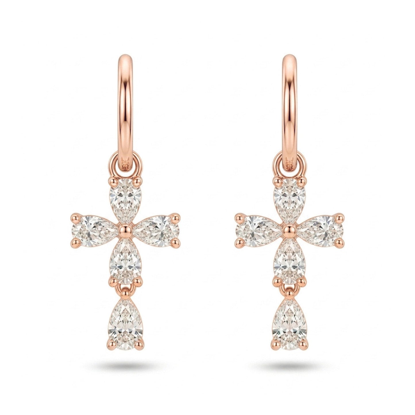 14K 1.01cttw Pear Shape VS White Diamond Cross Drop Earrings