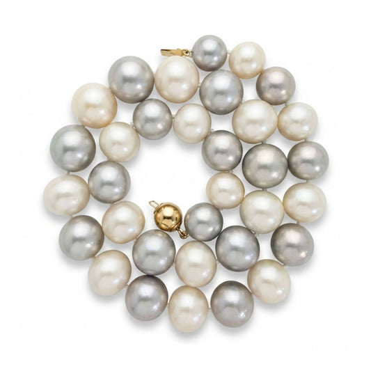 14K 11-15mm Freshwater Silver & White Pearl Necklace
