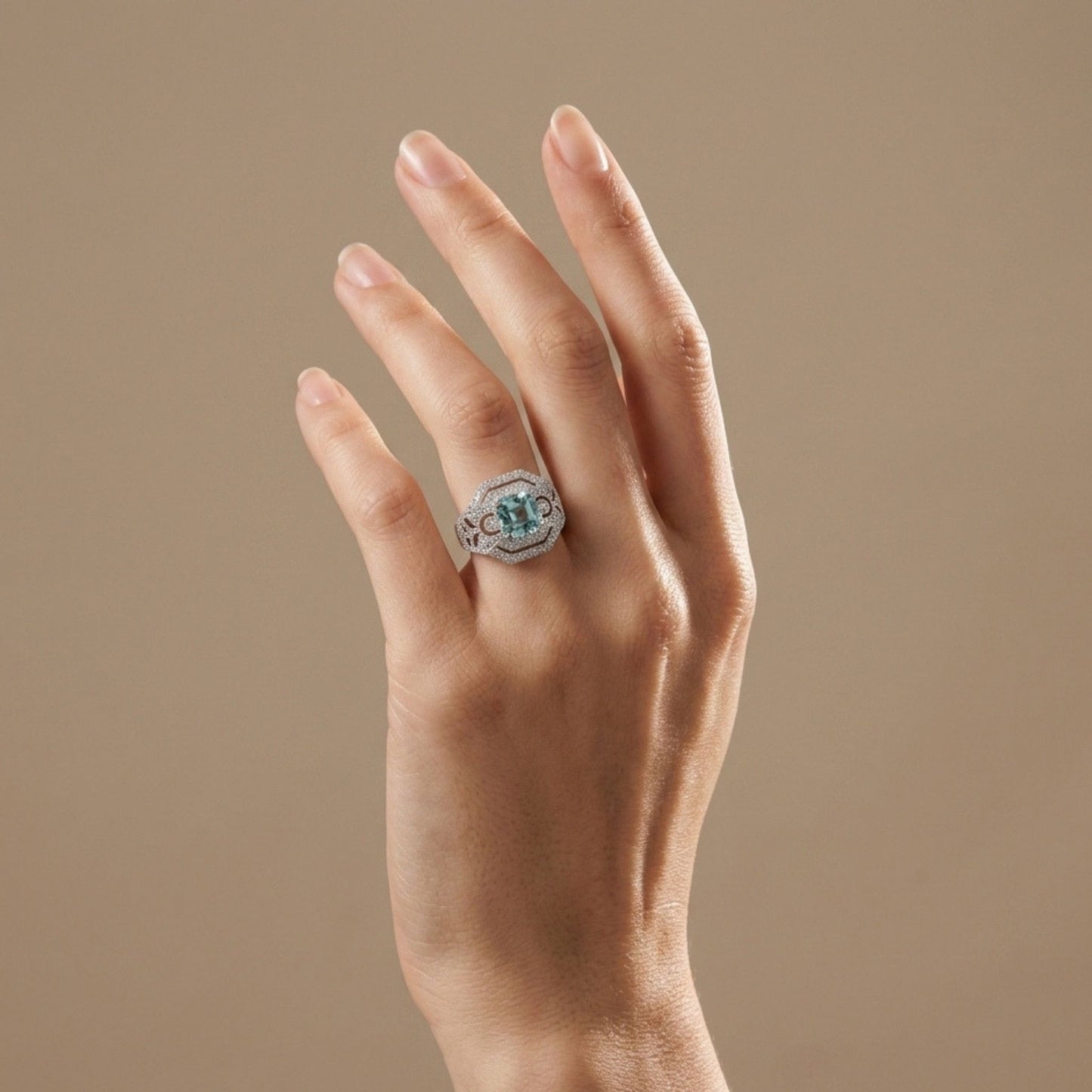 14K 1.86ct Asscher Cut Vanadium Beryl 0.43cttw VS White Diamonds Ring