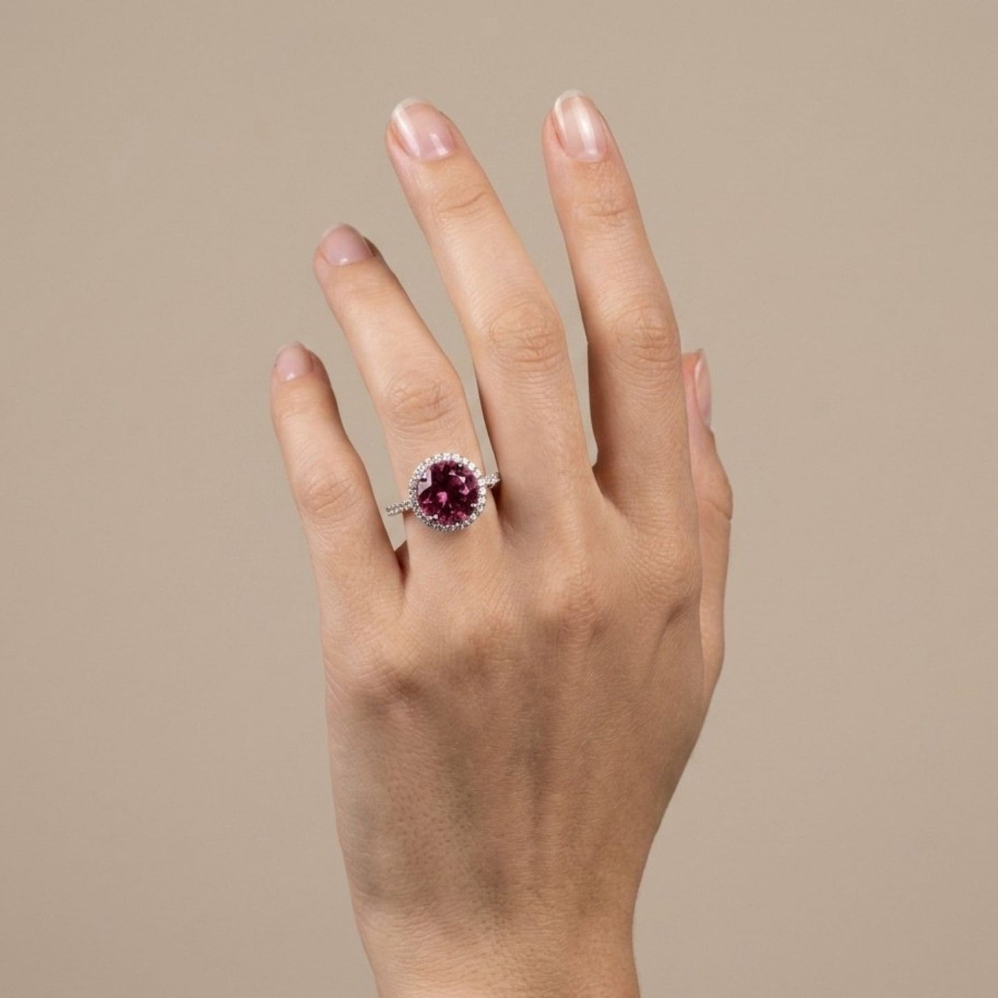 14K 2.54ct Round Rubellite 0.40cttw VS White Diamonds Ring