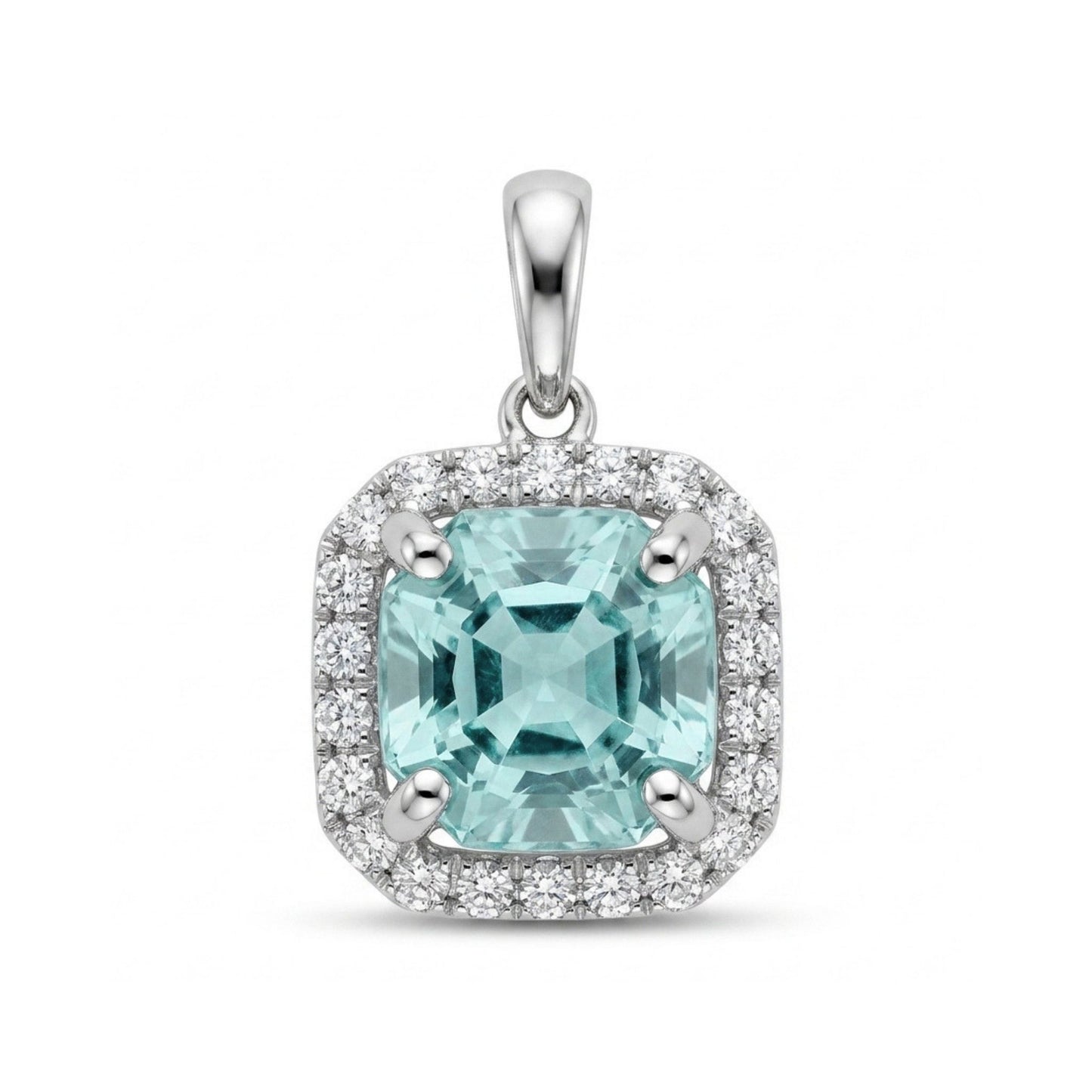 14K 1.34ct Asscher Cut Vanadium Beryl 0.13cttw VS White Diamonds Pendant