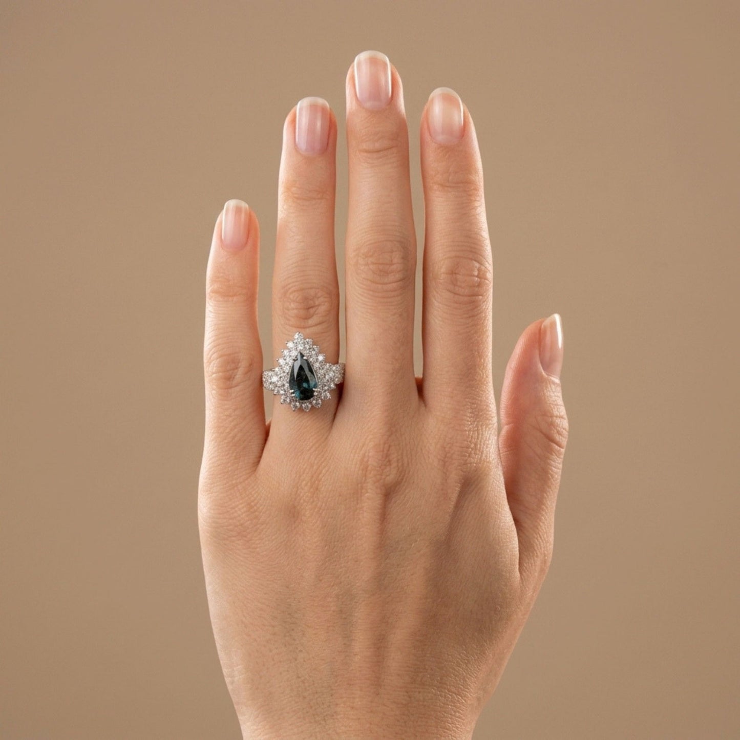 14K 1.52ct Pear Shape Indicolite 1.47cttw VS White Diamonds Ring