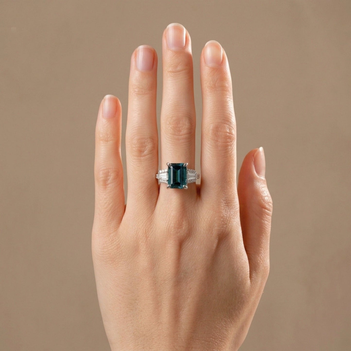 18K 2.99ct Emerald Cut Indicolite 0.72cttw White Diamonds Ring