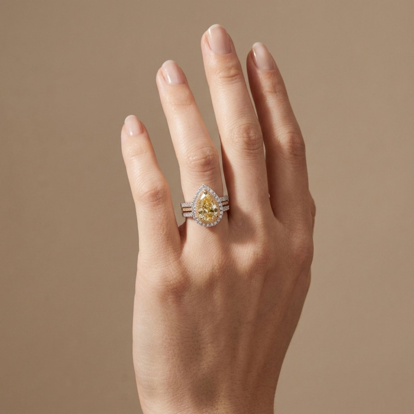 14K 3.34ct Pear Shape Unheated Yellow Sapphire 1.03cttw Yellow & White Diamonds Ring