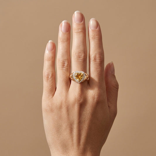 14K 2.08ct Heart Shape Unheated Yellow Sapphire 0.40cttw VS White Diamonds Ring