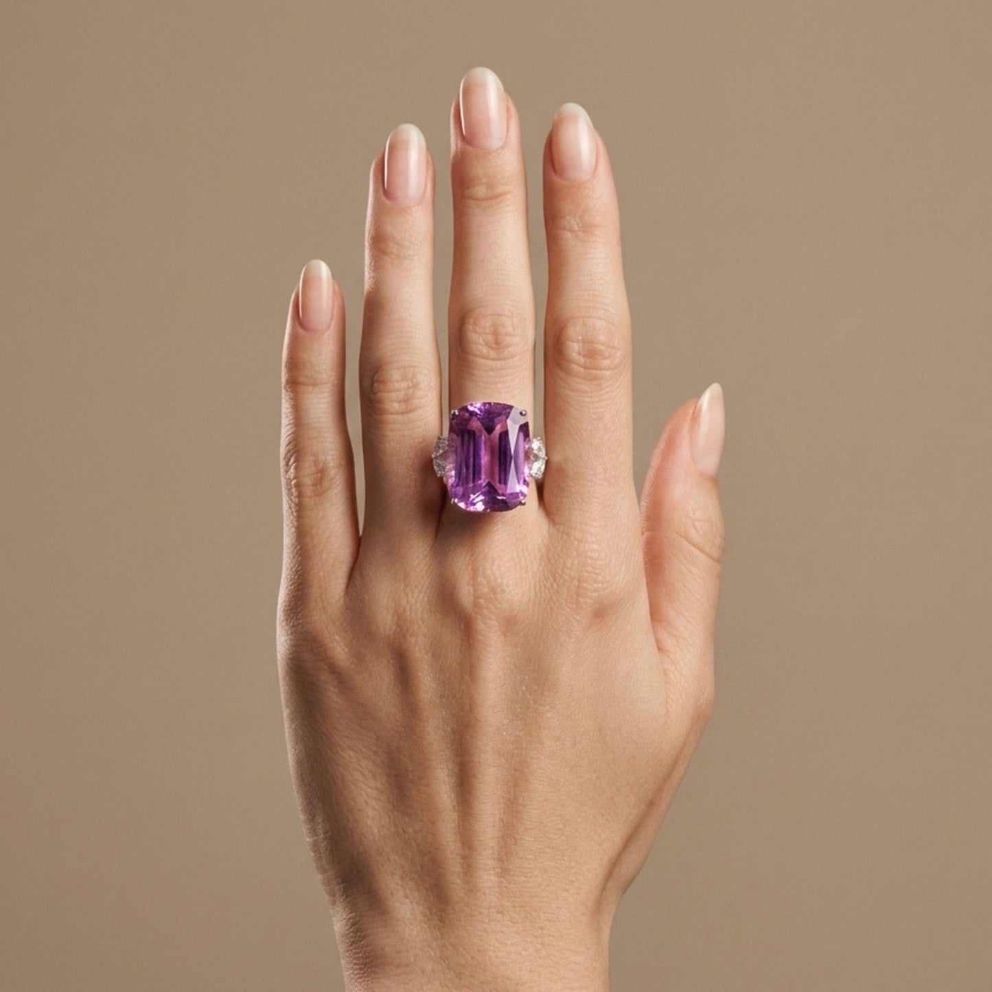 14K 52.72ct Cushion Kunzite 0.57cttw Pear Shape VS White Diamond Ring