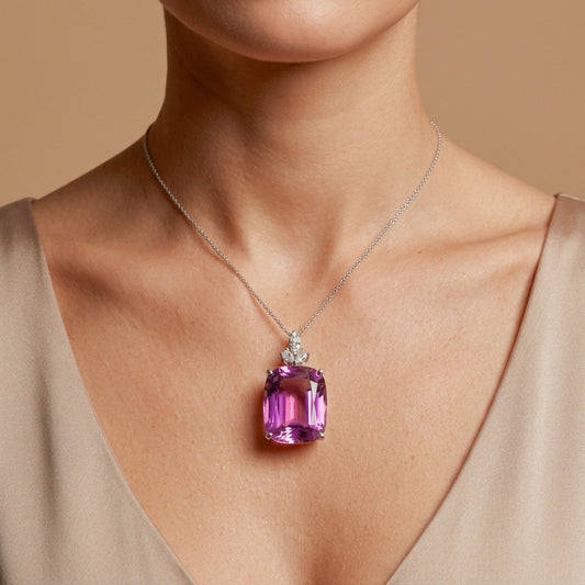 14K 21.99ct Cushion Kunzite 0.30cttw VS White Diamond Pendant