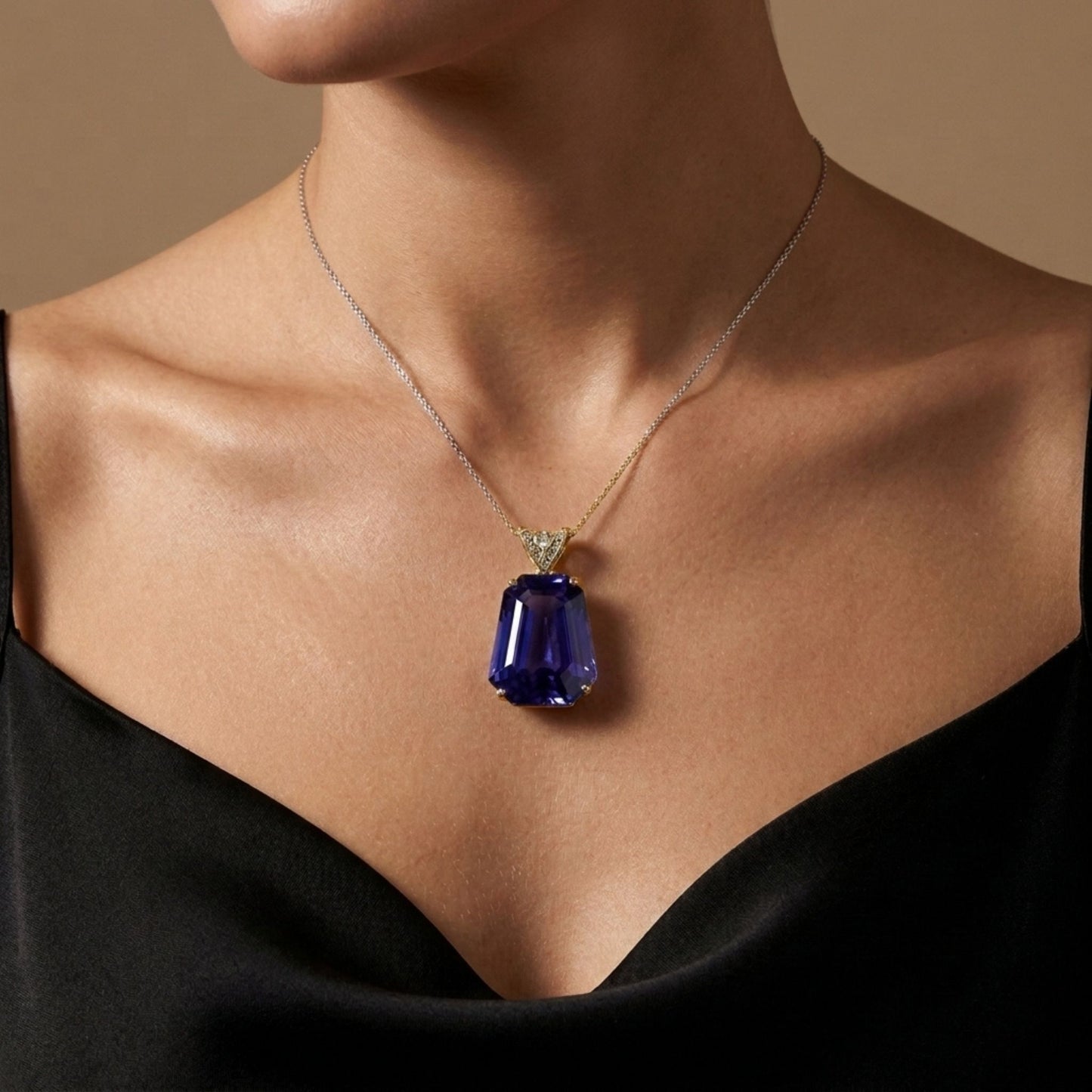 14K 13.70ct Fancy Cut Blue Wing Tanzanite 0.36cttw Trilliant VS Yellow Diamond Pendant