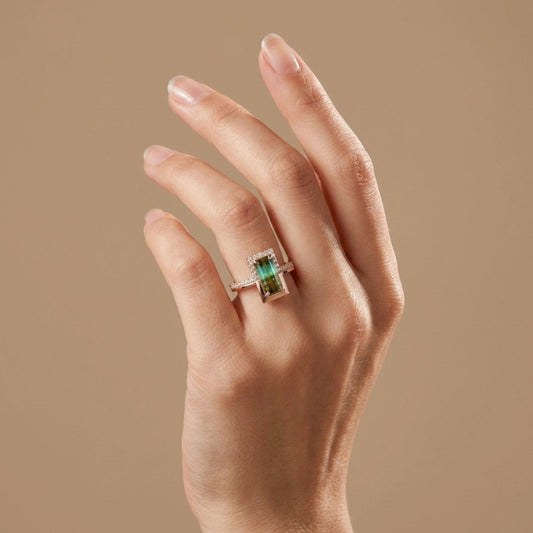 14K 1.63ct Baguette Bi-Color Paraiba 0.29cttw VS White Diamonds Ring
