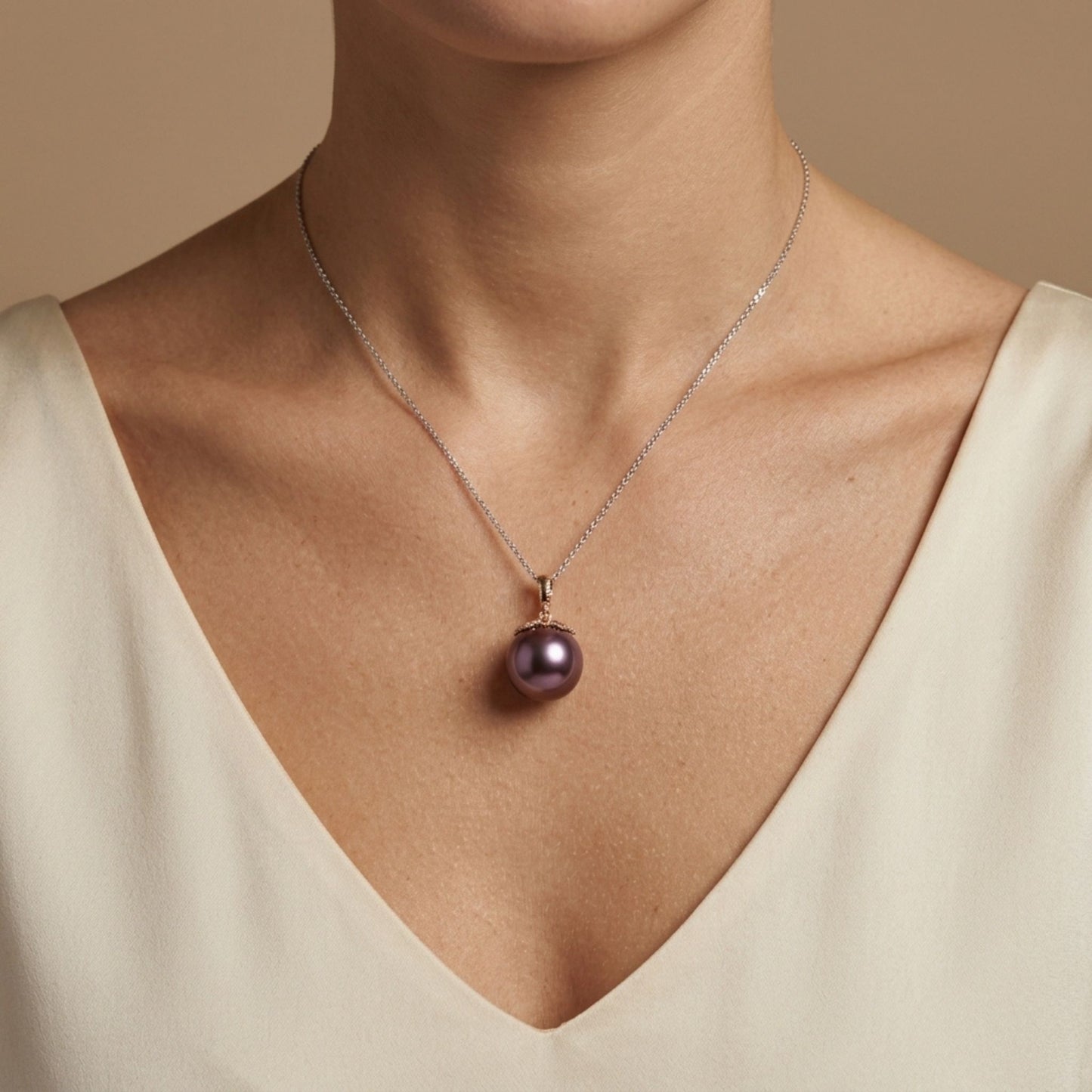 14K 12mm Freshwater Purple Pearl Pendant