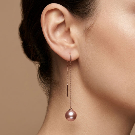 14K 10mm Freshwater Pink Pearl Drop Earrings