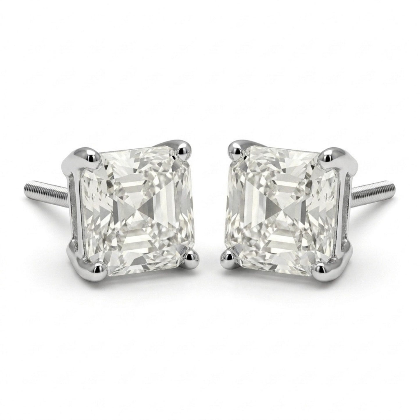 14K 2.00cttw Asscher Cut VS White Diamond Stud Earrings