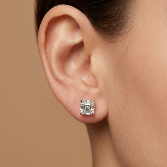 14K 2.00cttw Asscher Cut VS White Diamond Stud Earrings
