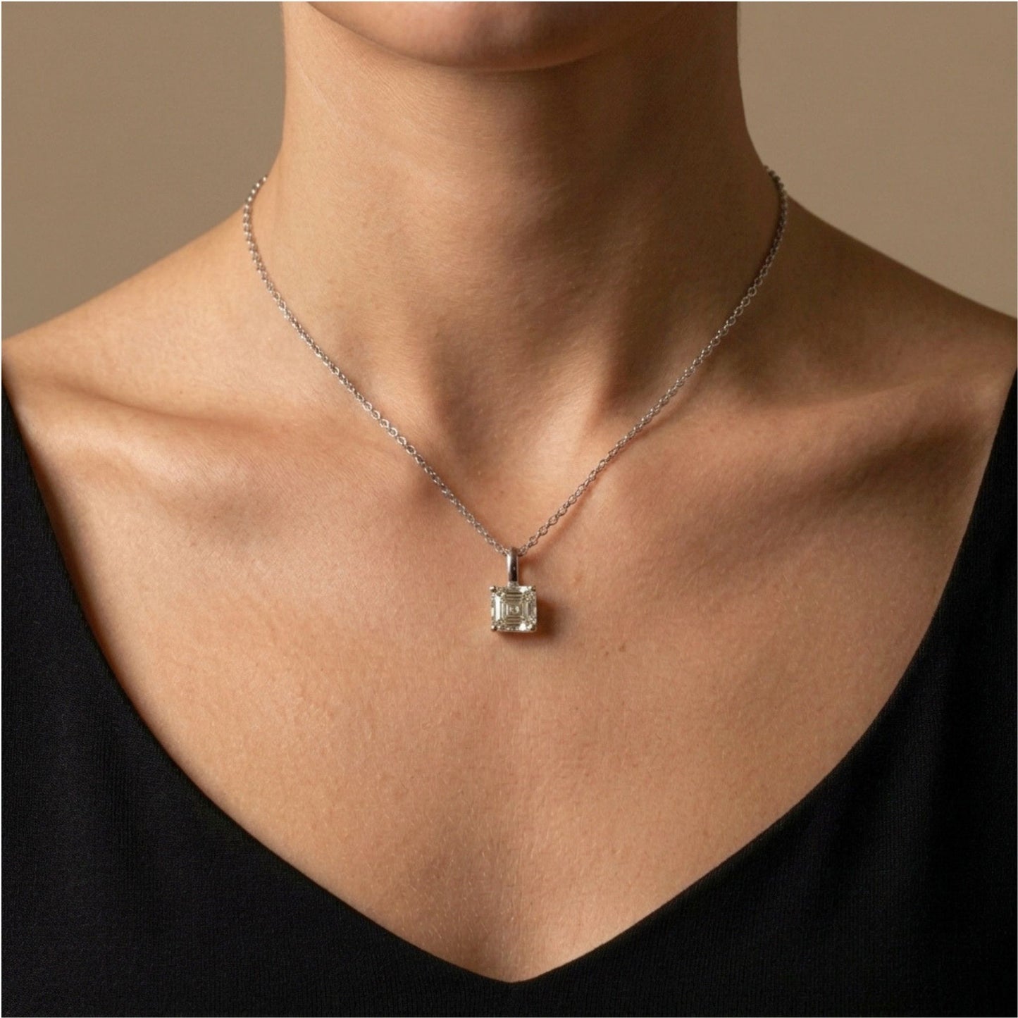 14K 1.00ct Asscher Cut VS White Diamond Solitaire Pendant