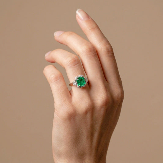 18K 1.50ct Emerald Cut Colombian Emerald 0.54cttw White Diamonds Ring