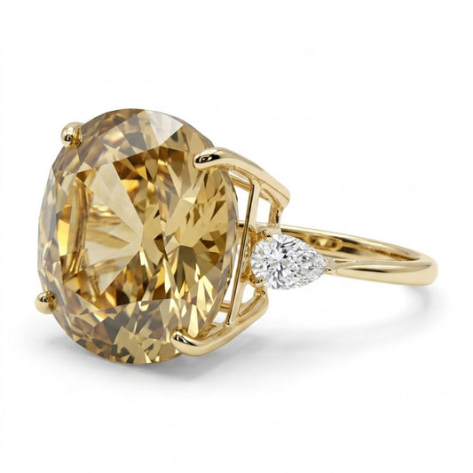 14K 22.91ct Round Golden Zircon 0.50cttw White Diamonds Ring