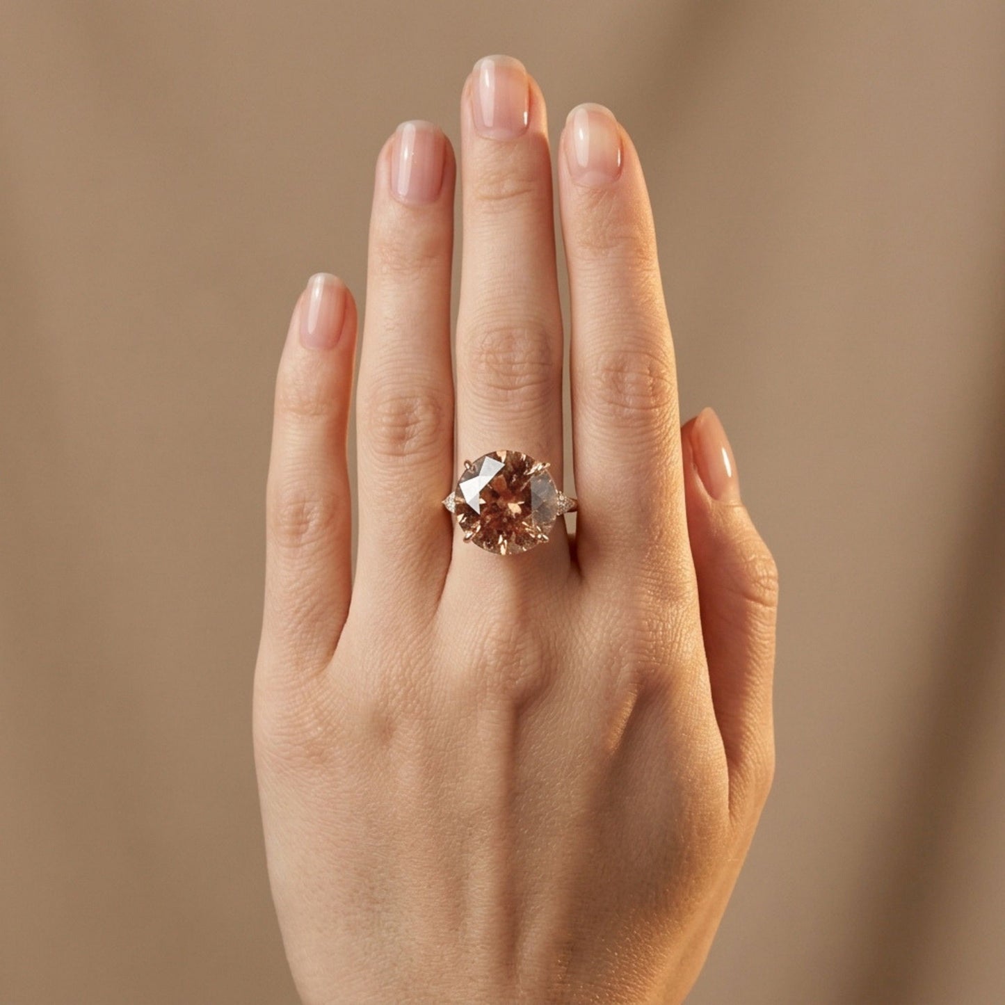 14K 22.91ct Round Golden Zircon 0.50cttw White Diamonds Ring