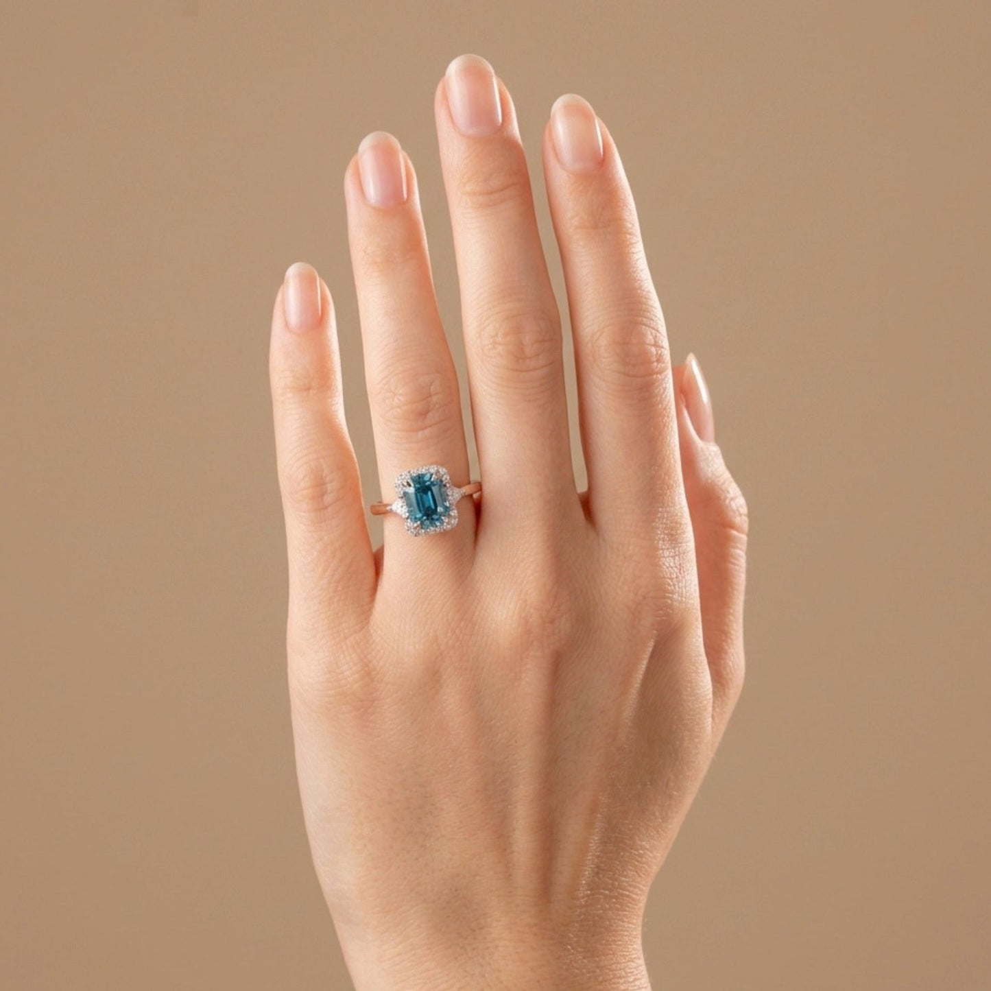 18K 2.80ct Oval Blue Zircon 0.34cttw White Diamonds Ring