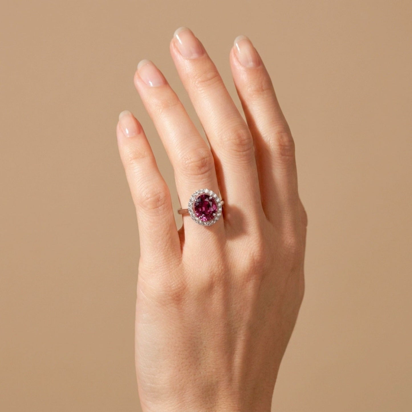 14K 4.36ct Oval Malaya Garnet 0.53cttw VS White Diamonds Ring