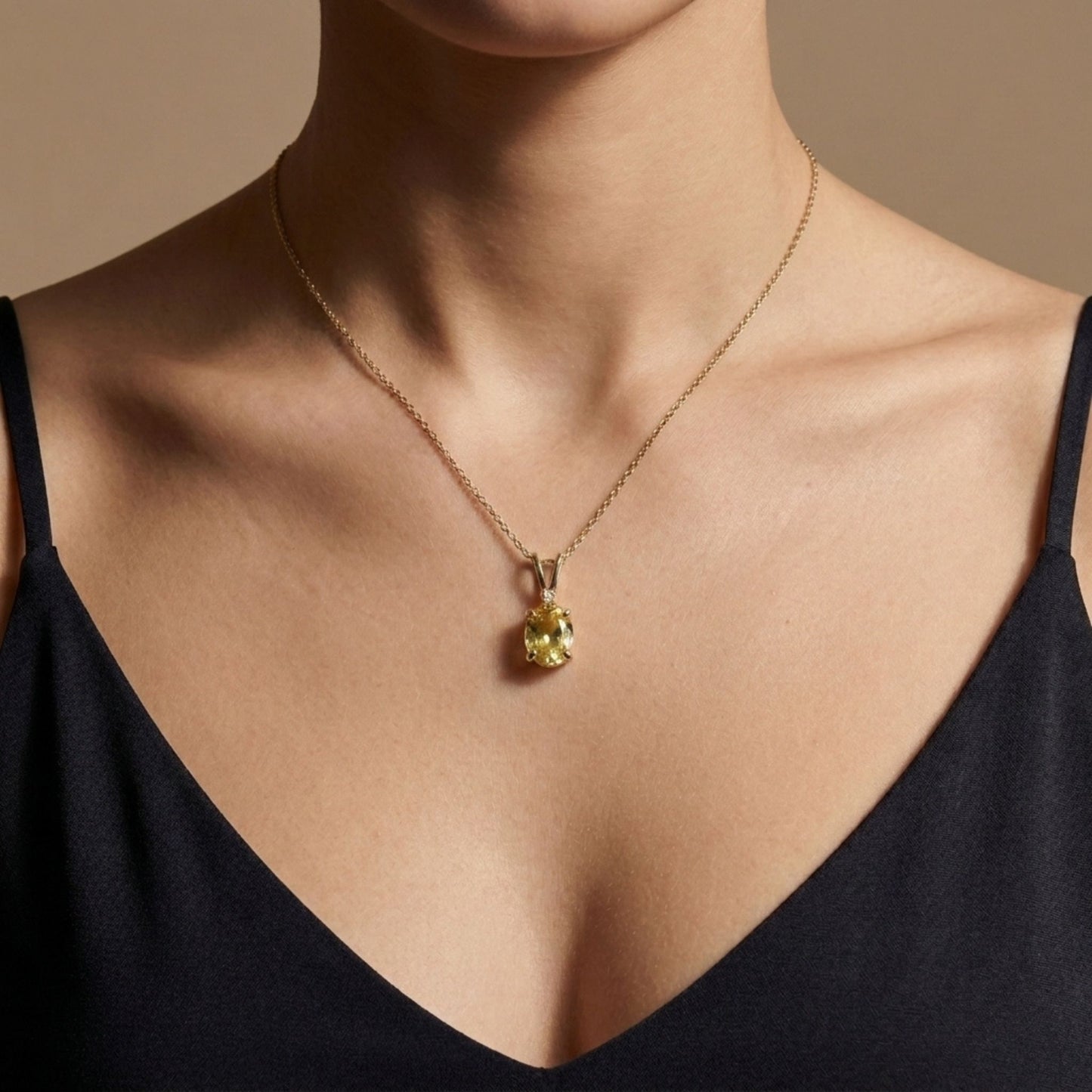 14K 1.82ct Oval Yellow Sapphire 0.01ct White Diamonds Pendant