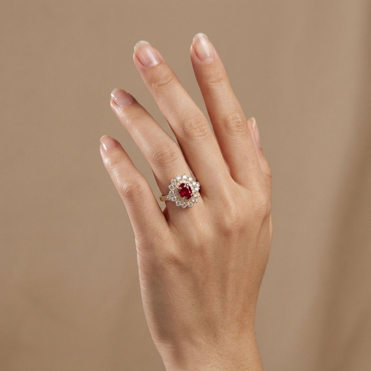 14K 1.57ct Oval Burma Ruby 1.74cttw White Diamonds Ring