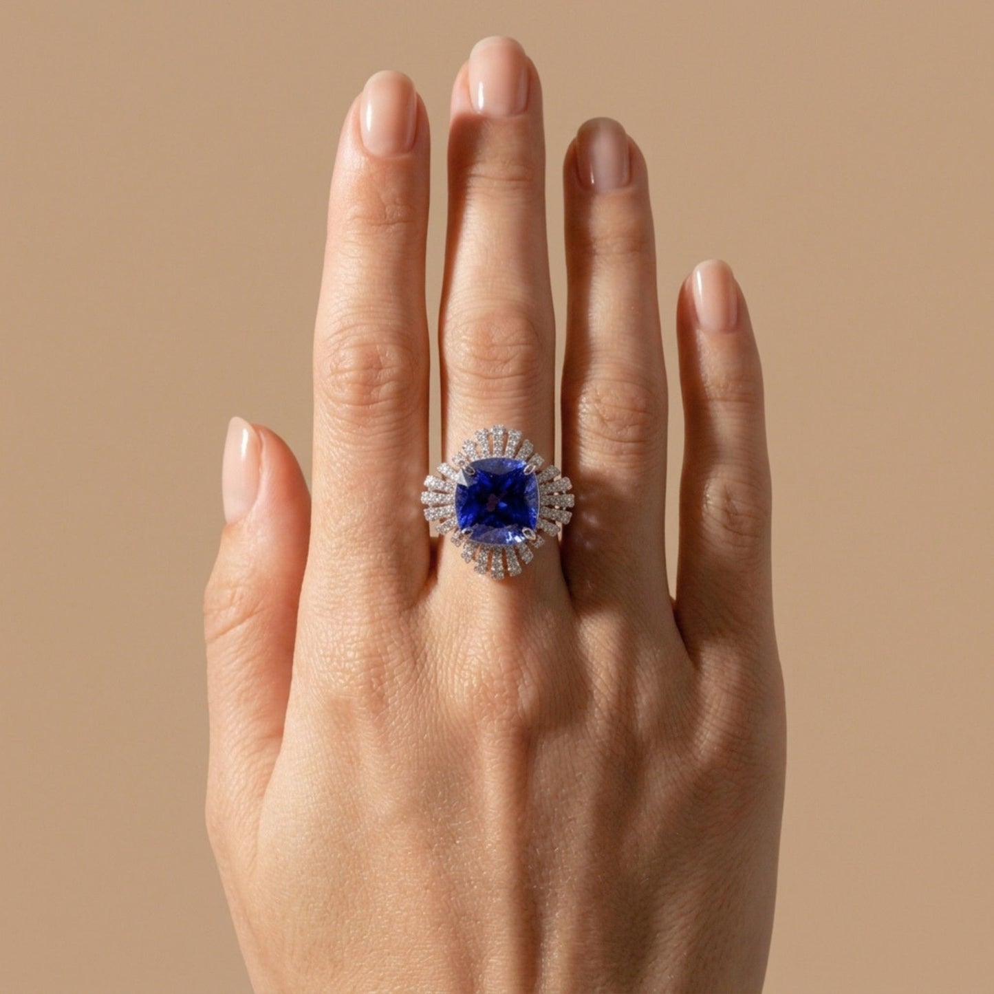 14K 7.03ct Cushion Blue Wing Tanzanite 1.77cttw White Diamonds Ring