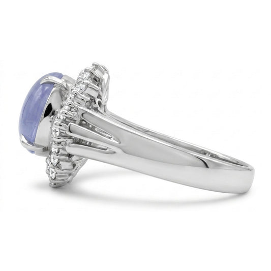 Platinum 2.31ct Oval Star Sapphire 0.24cttw White Diamonds Ring
