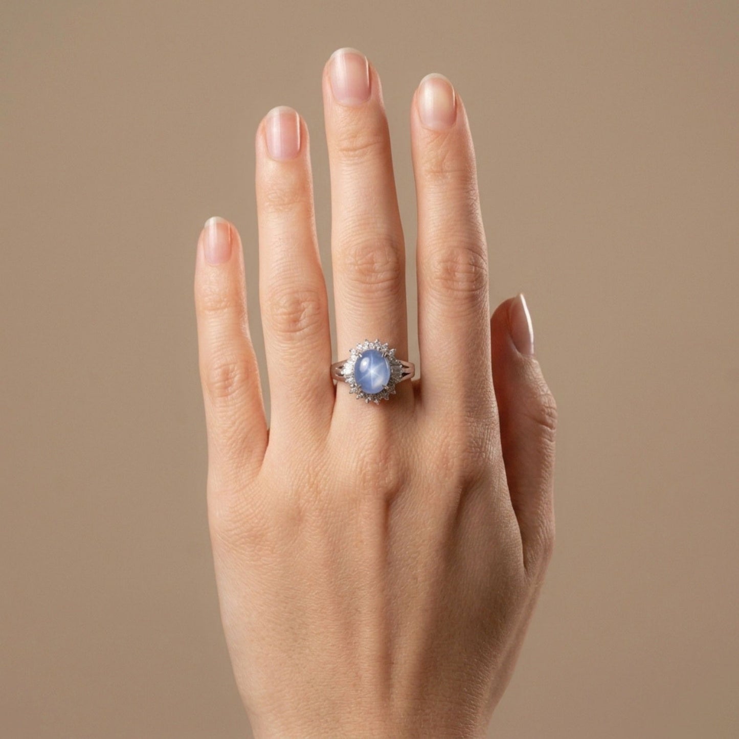 Platinum 2.31ct Oval Star Sapphire 0.24cttw White Diamonds Ring