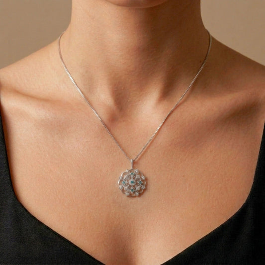Platinum 0.04cttw Round Paraiba 0.12cttw White Diamonds Necklace