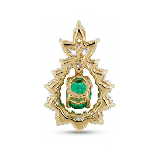 18K 0.48ct Oval Colombian Emerald 1.29cttw White Diamonds Pendant
