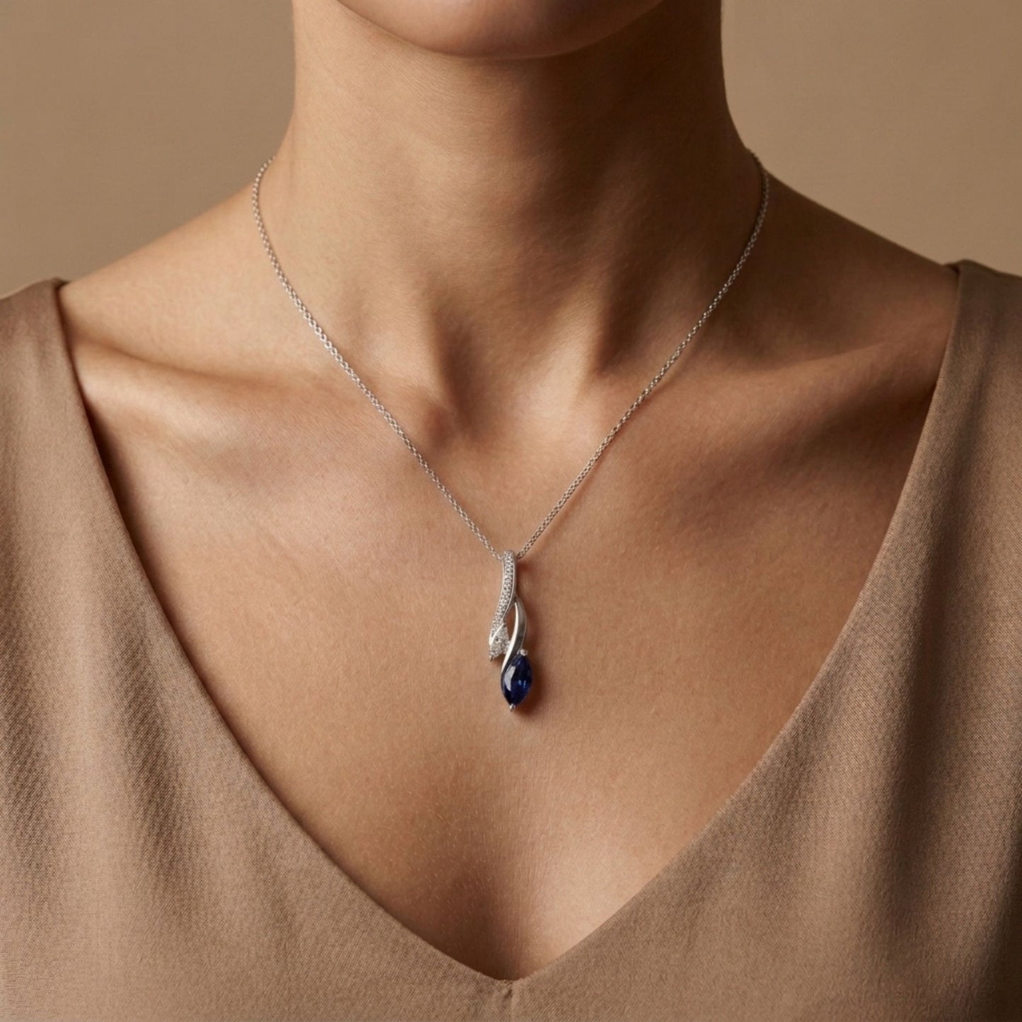18K 0.53ct Marquise Blue Sapphire 0.18ct Marquise Yellow Diamond 0.07cttw White Diamonds Pendant