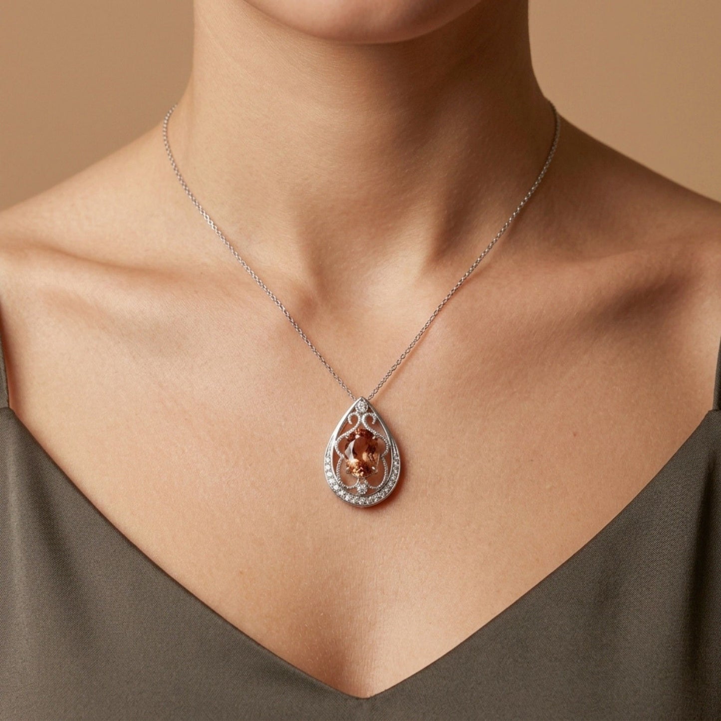 18K 2.66ct Oval Imperial Topaz 0.14cttw White Diamonds Pendant