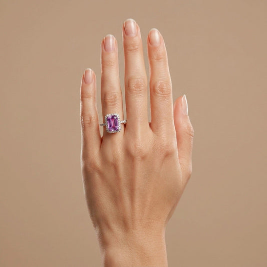 14K 4.79ct Emerald Cut Kunzite 0.57cttw VS White Diamonds Ring
