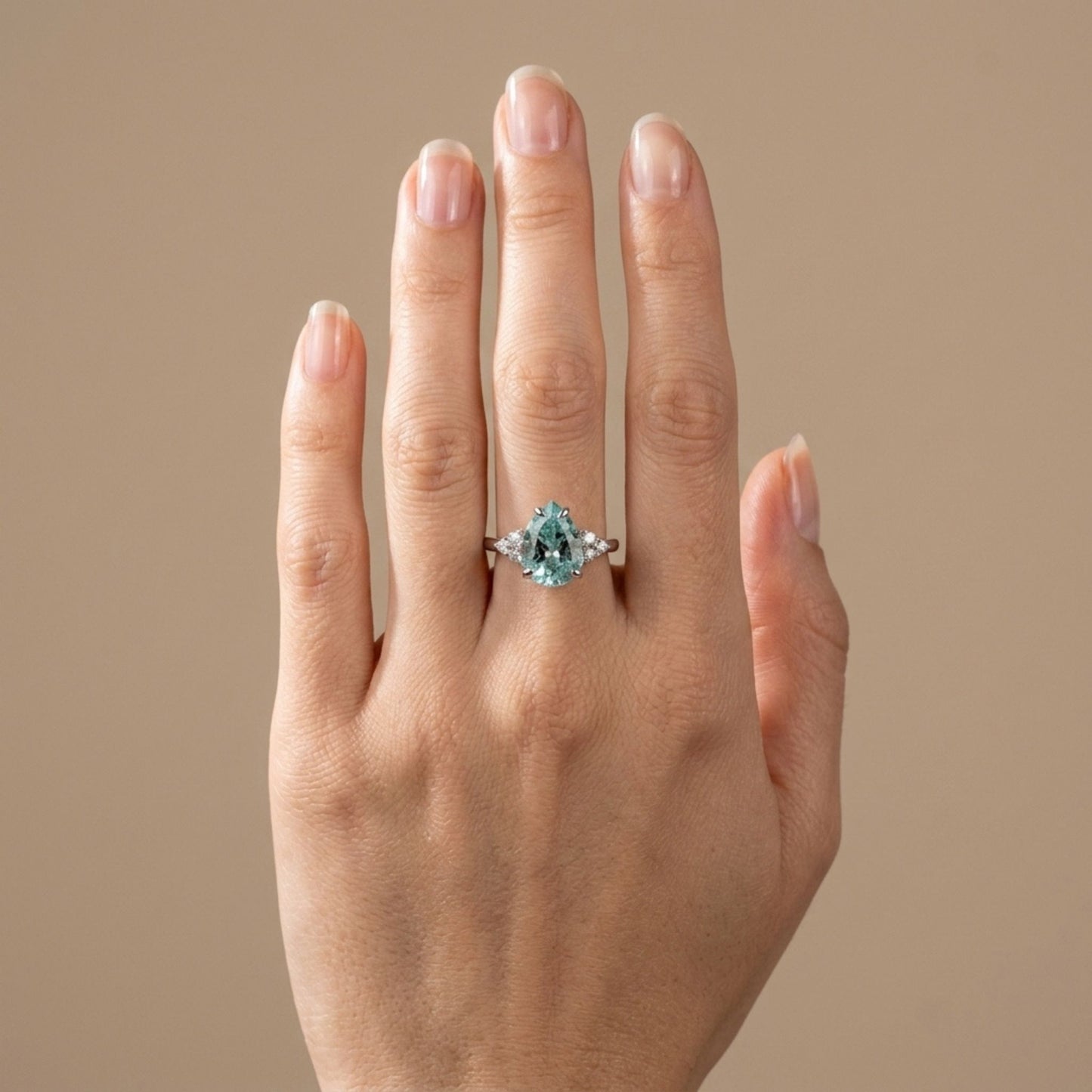 14K 3.76ct Pear Shape Mint Tourmaline 0.24cttw VS White Diamonds Ring