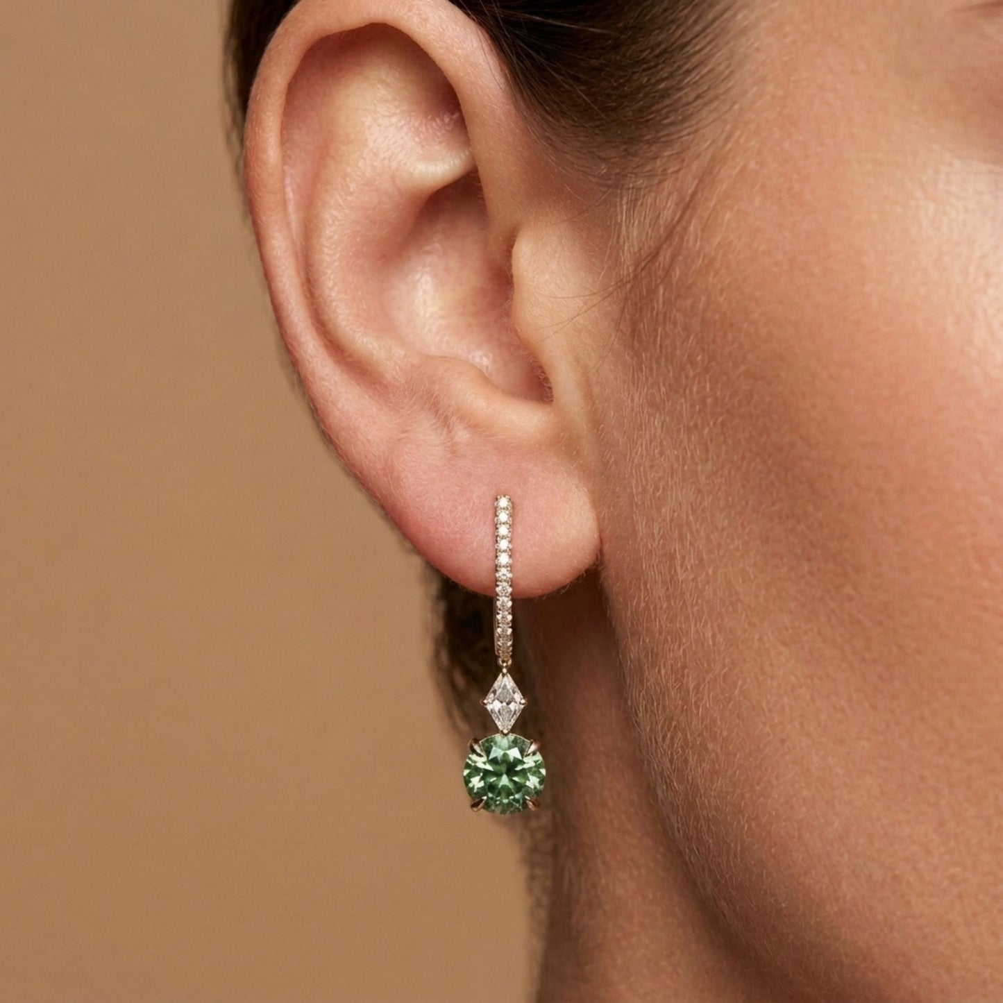 18K 2.82cttw Round Russian Demantoid 0.31cttw White Diamonds Drop Earrings