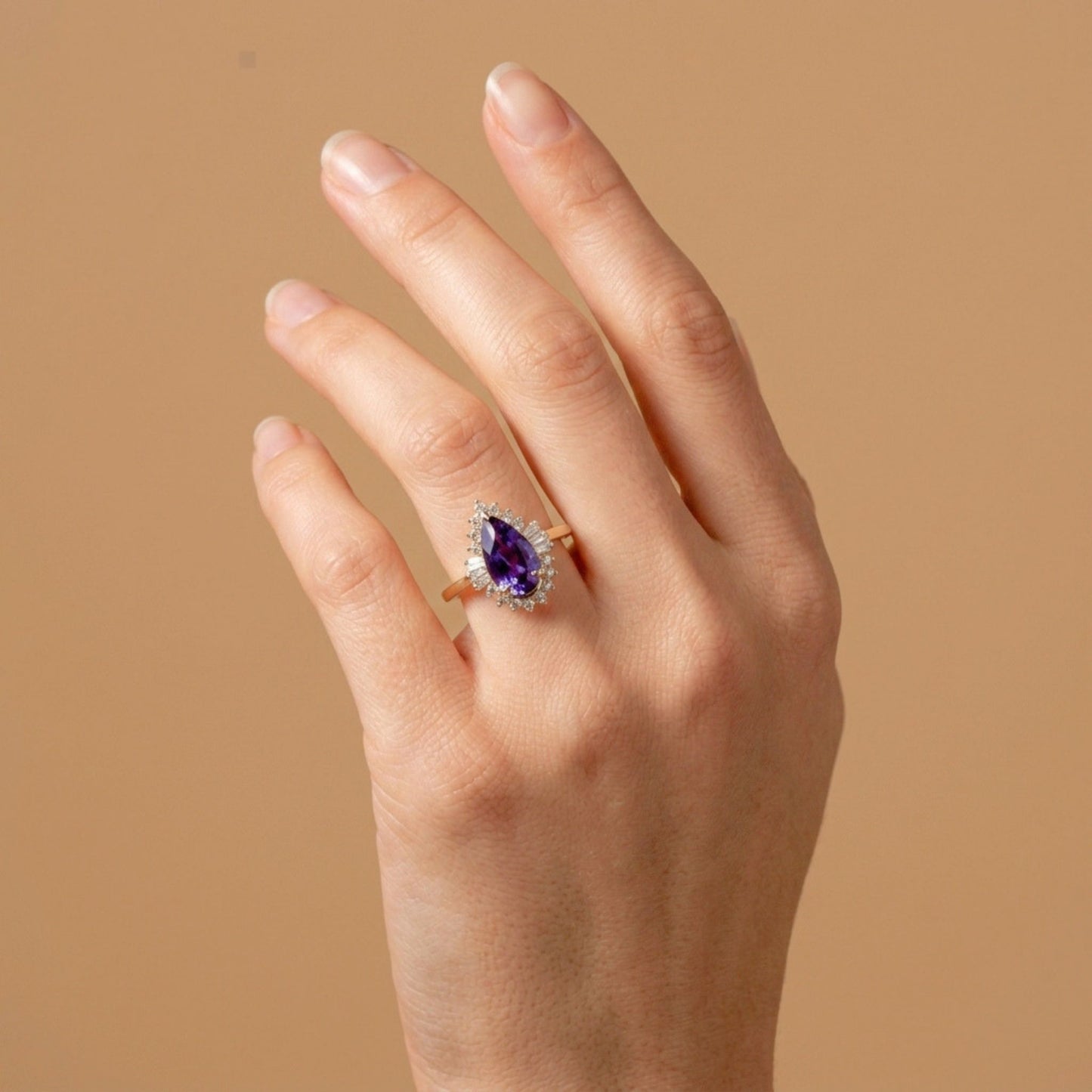 14K 2.06ct Pear Shape Unheated Purple Sapphire 0.43cttw White Diamonds Ring