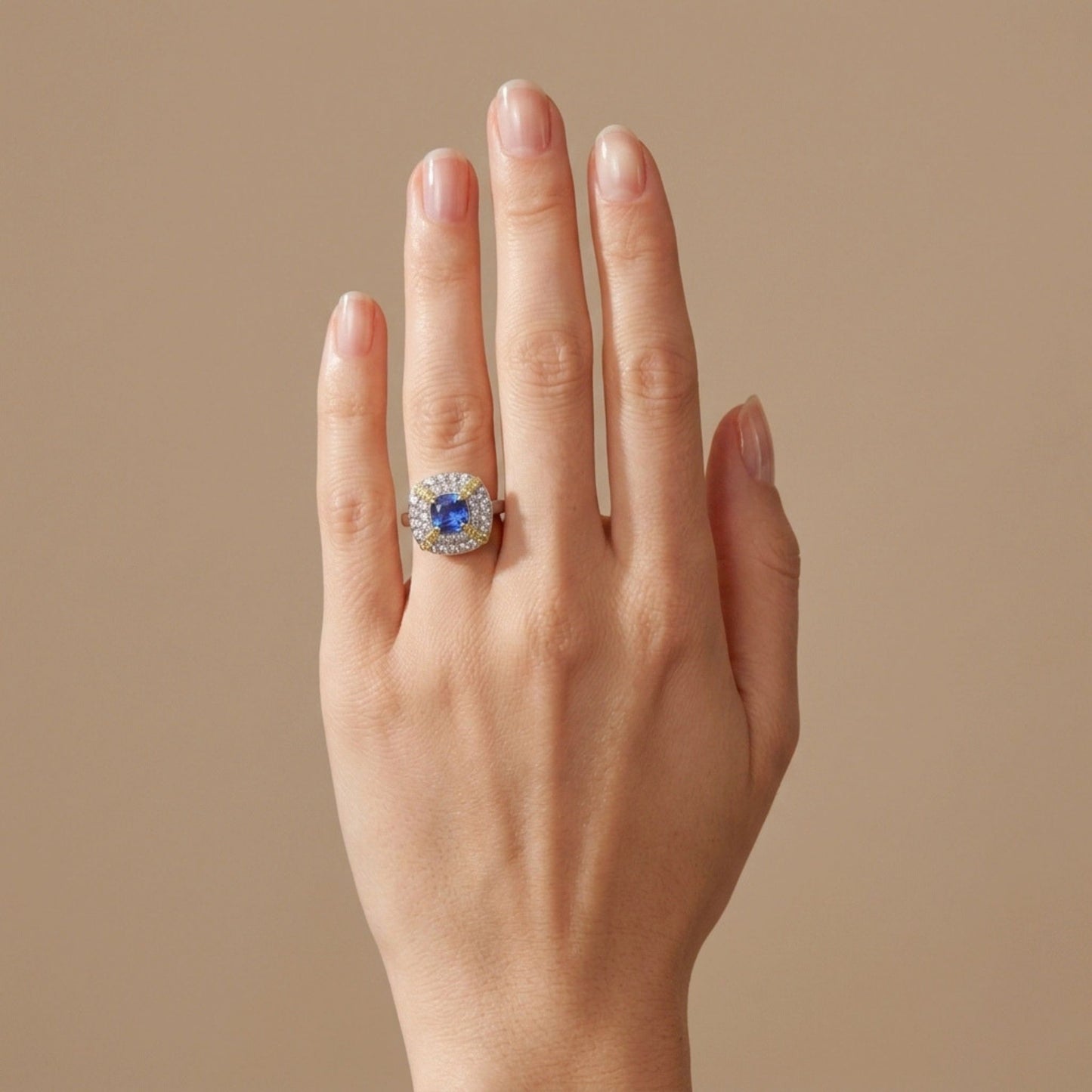 14K 1.60ct Cushion Unheated Cornflower Blue Sapphire 0.87cttw Yellow & White Diamonds Ring