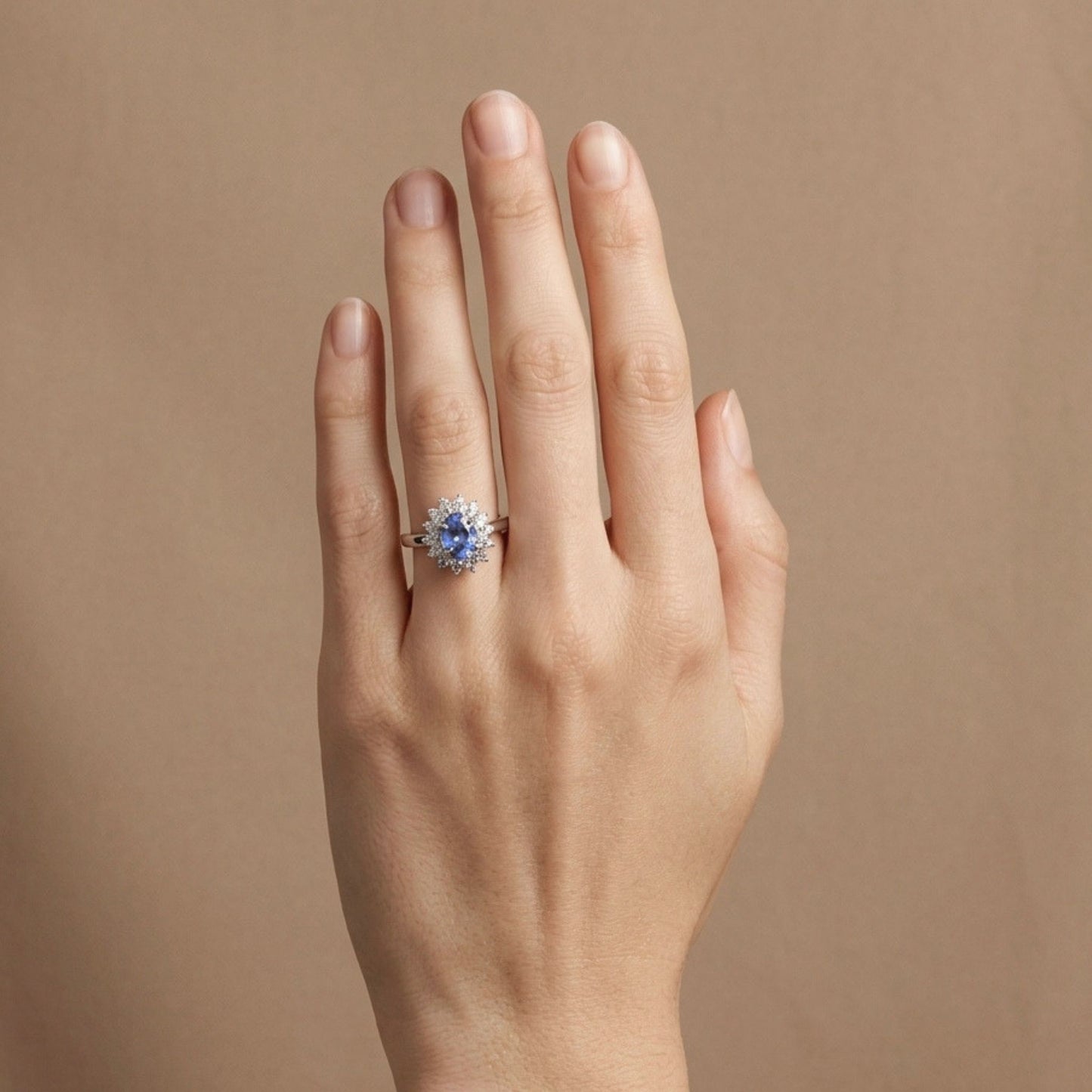 14K 1.60ct Oval Unheated Cornflower Blue Sapphire 0.58cttw VS White Diamonds Ring