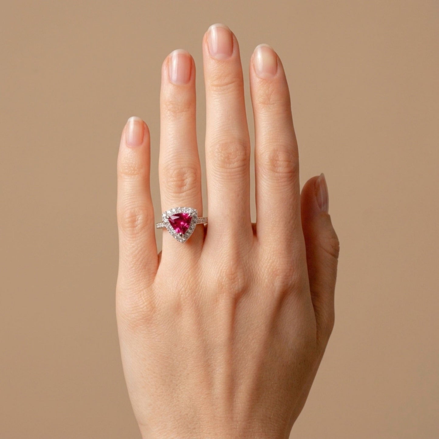 14K 1.13ct Trilliant Rubellite 0.66cttw White Diamonds Ring