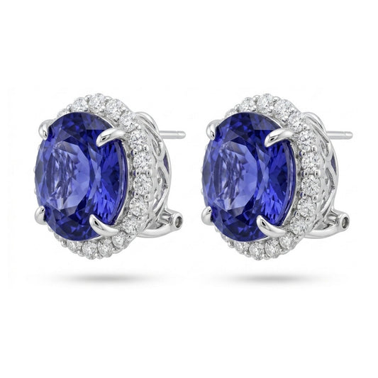 14K 17.53cttw Round Blue Wing Tanzanite 1.20cttw VS White Diamonds Stud Earrings