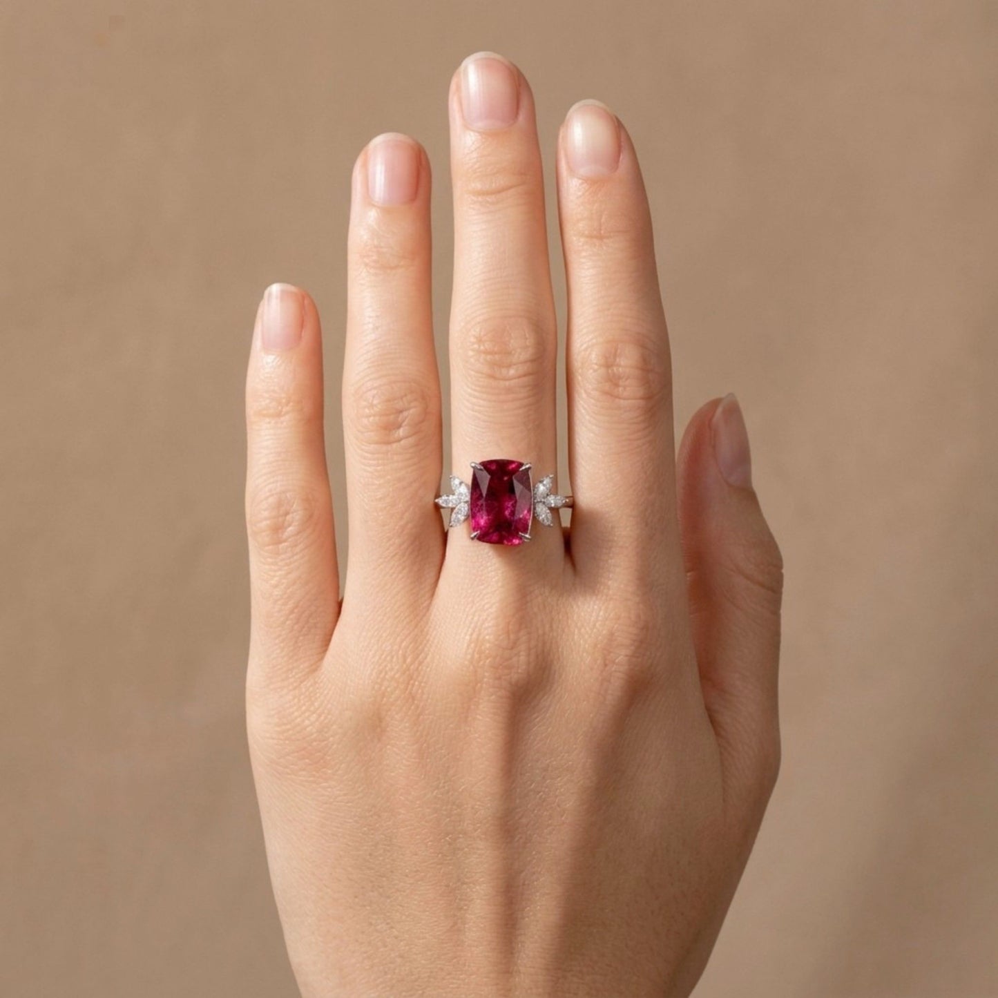 14K 3.50ct Cushion Rubellite 0.44cttw VS White Diamonds Ring