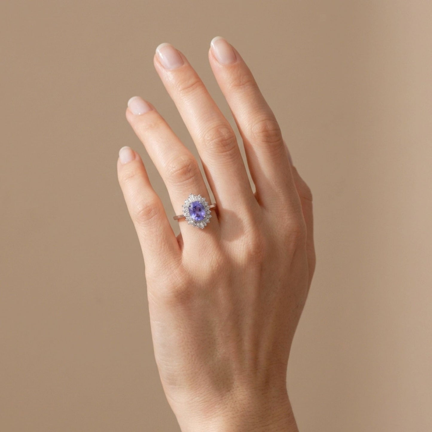 14K 2.70ct Cushion Unheated Purple Sapphire 0.51cttw VS White Diamonds Ring