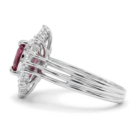 14K gold oval unheated purple sapphire ring with VS white diamonds