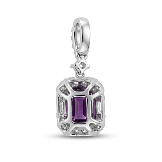 18K 1.03ct Emerald Cut Unheated Hot Pink Sapphire 0.25cttw VS White Diamonds Pendant