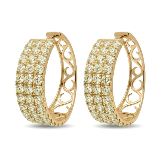 14K 3.00cttw Round VS Light Yellow Diamond Hoop Earrings